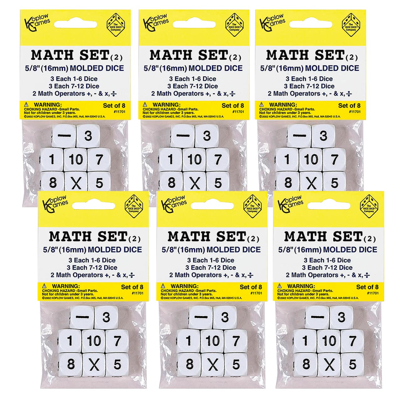 Koplow Games Whole Number Dice Set, 6 Packs of 8